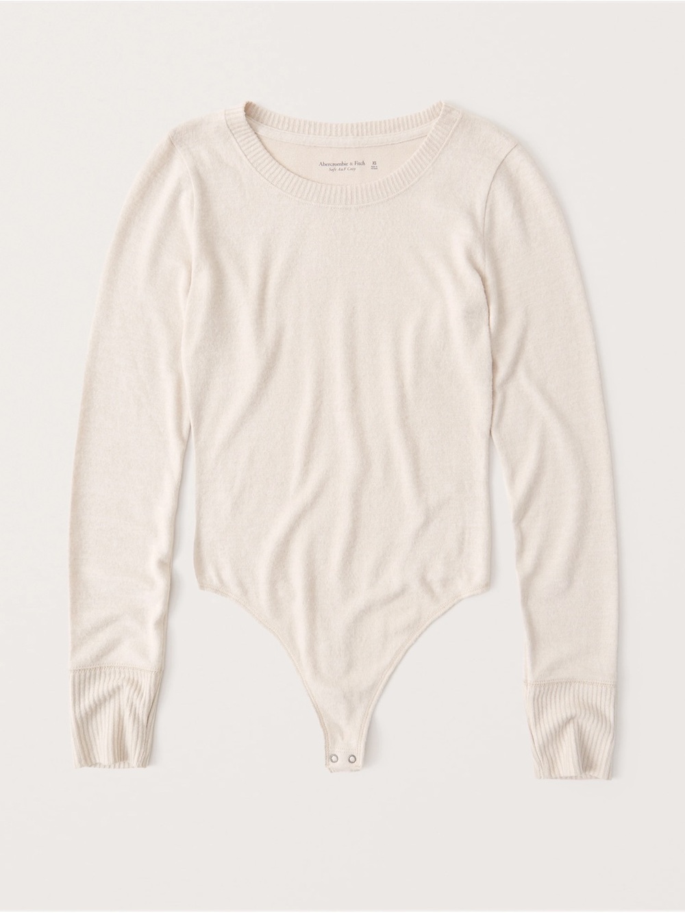 Abercrombie & Fitch Beige Long-Sleeve Crewneck Bodysuit